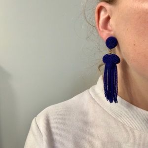 J Crew Blue Beaded Tassel Earrings